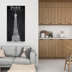 Canvas 24 x 48 - Eiffel tower sketch with a map in background