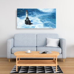 Canvas 24 x 48 - Unleashed waves on a lighthouse