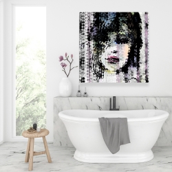 Canvas 36 x 36 - Abstract colorful woman face made from dots