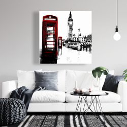 Canvas 36 x 36 - Telephone box and big ben of london