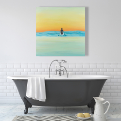 Canvas 36 x 36 - A surfer swimming by dawn