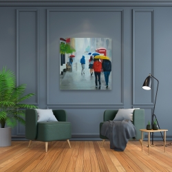 Canvas 36 x 36 - People walking under umbrella by a rainy day