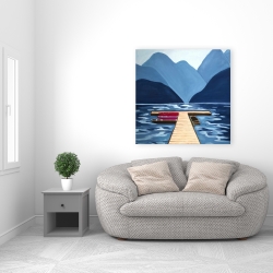 Canvas 36 x 36 - Lake, quai & mountains