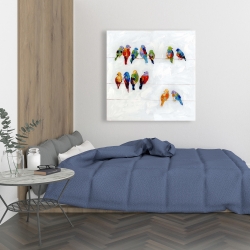 Toile 36 x 36 - Oiseaux colorés sur des fils