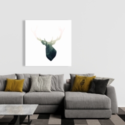 Canvas 36 x 36 - Deer head with green landscape shape