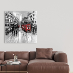 Canvas 36 x 36 - Black and white street with red bus