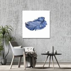 Toile 36 x 36 - Plume bleue à l'aquarelle