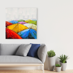 Canvas 36 x 36 - Colorful umbrellas under the rain