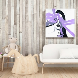 Toile 36 x 36 - Portrait de femme mauve et abstrait