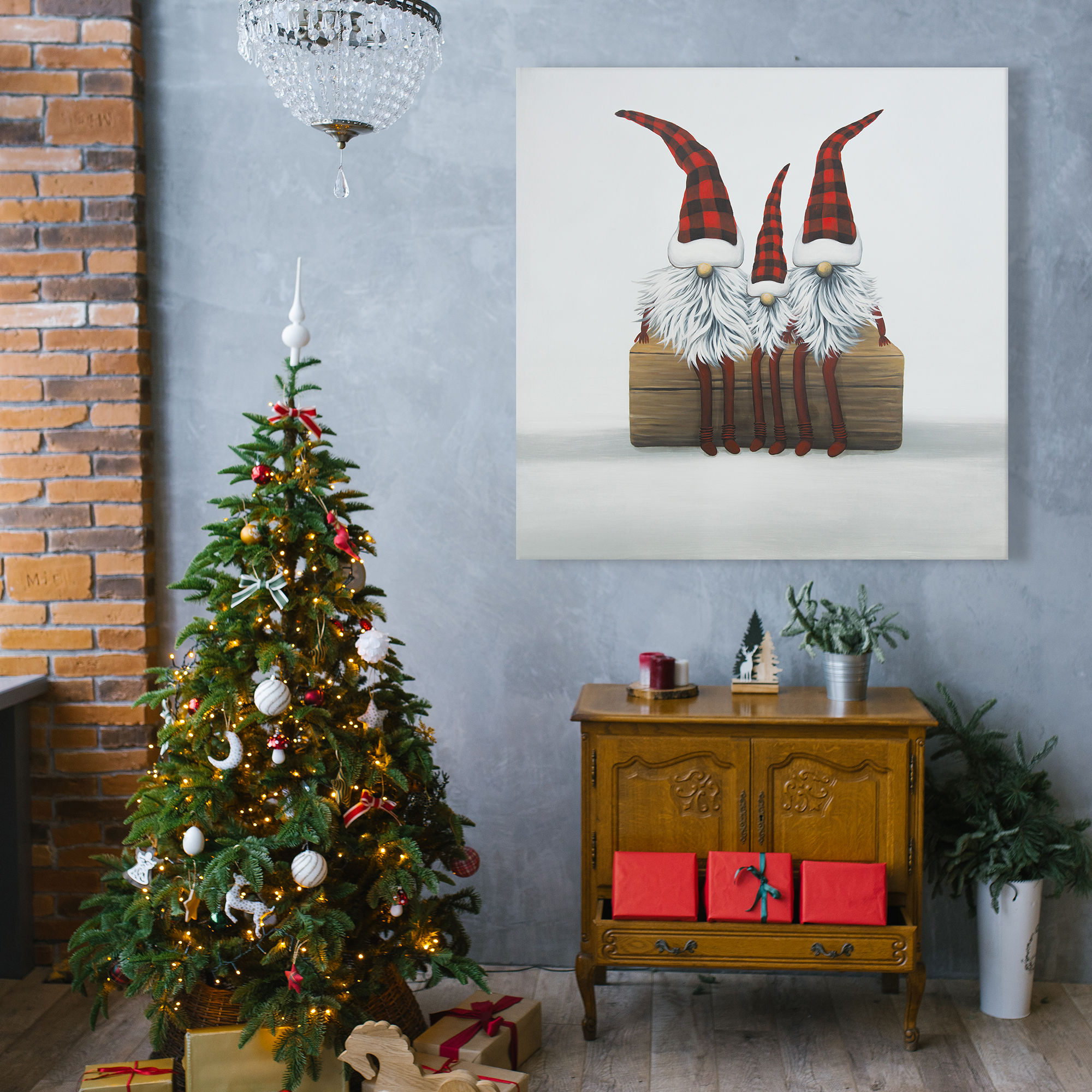 Toile 36 x 36 - Trois gnômes de noël
