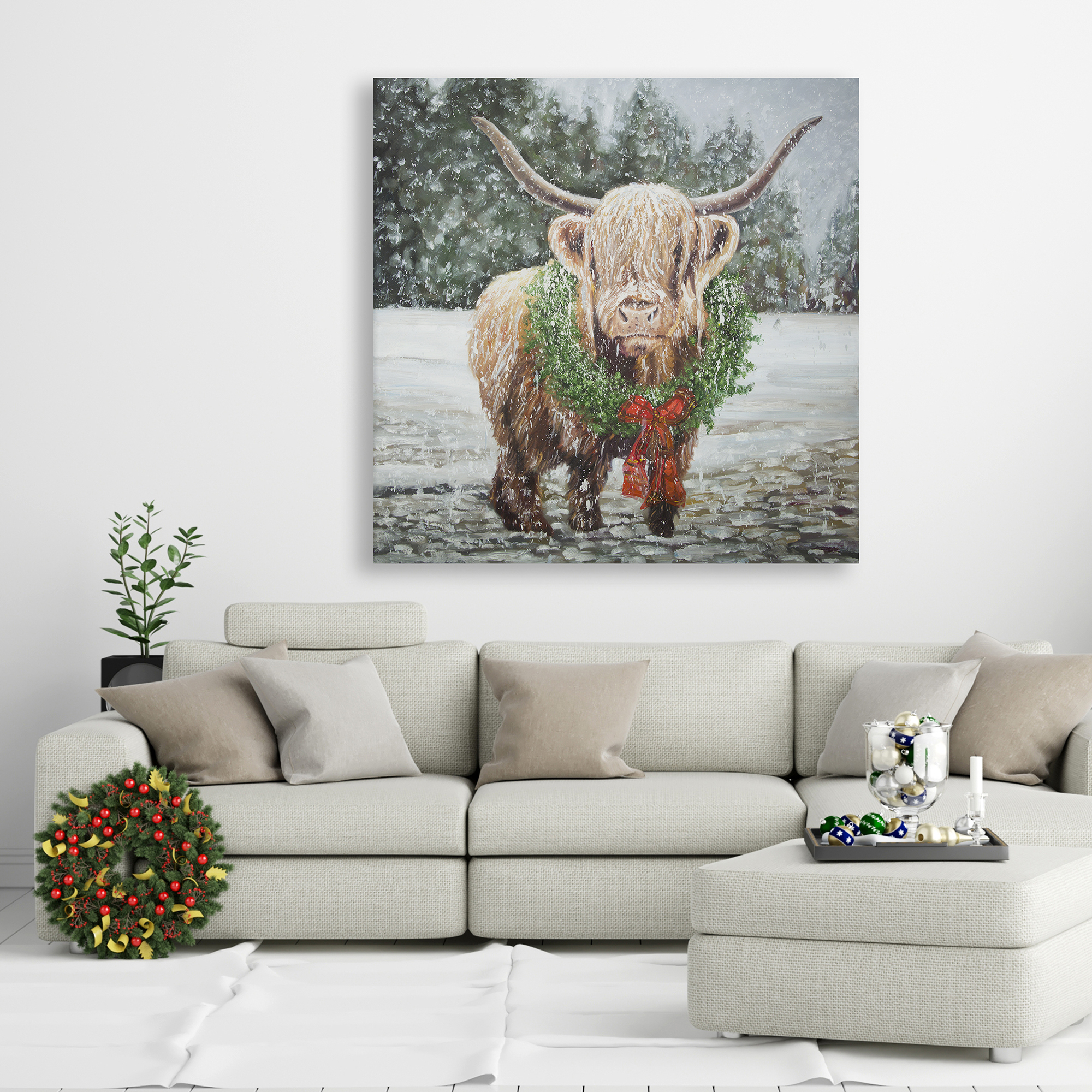 Canvas 36 x 36 - Highland christmas cow