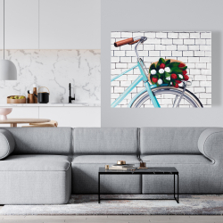 Canvas 36 x 48 - Bicycle with a bouquet of tulips