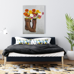 Toile 36 x 48 - Bottes avec fleurs marguerite