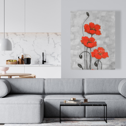 Toile 36 x 48 - Grandes fleurs rouges