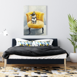 Toile 36 x 48 - Chihuahua à poil long sur fauteuil jaune