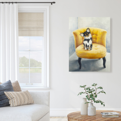 Toile 36 x 48 - Chihuahua à poil long sur fauteuil jaune