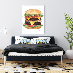 Toile 36 x 48 - Cheeseburger double tout garni à l'aquarelle