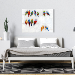 Toile 36 x 48 - Oiseaux colorés sur des fils