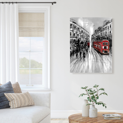 Canvas 36 x 48 - Black and white street with red bus
