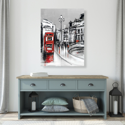Toile 36 x 48 - Ville grise abstraite et bus rouge