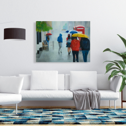 Canvas 36 x 48 - People walking under umbrella by a rainy day