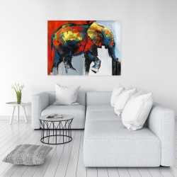 Canvas 36 x 48 - Abstract and colorful elephant in motion