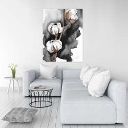 Toile 36 x 48 - Fleurs de cotton sur fond noir