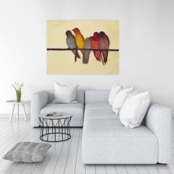 Toile 36 x 48 - Cinq oiseaux sur une branche