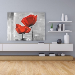 Canvas 36 x 48 - Two red flowers on a grayscale background