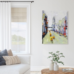 Canvas 36 x 48 - Gray street with yellow and red accents
