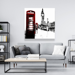 Canvas 48 x 48 - Telephone box and big ben of london