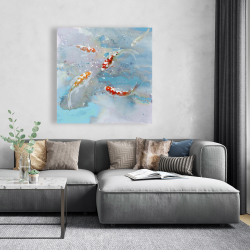 Canvas 48 x 48 - Koi fish swimming in blue water
