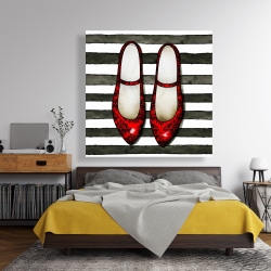 Canvas 48 x 48 - Red glossy shoes on striped background