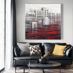 Toile 48 x 48 - Ville grise avec nuages rouges