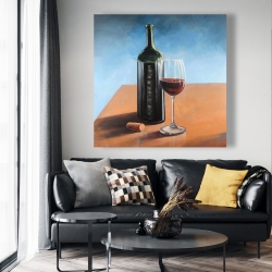 Toile 48 x 48 - Bouteille de bordeaux et verre de vin
