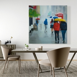 Canvas 48 x 48 - People walking under umbrella by a rainy day