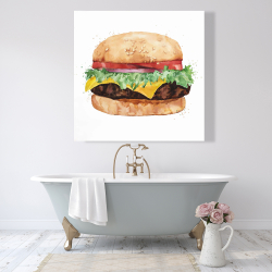 Canvas 48 x 48 - Watercolor all dressed cheeseburger