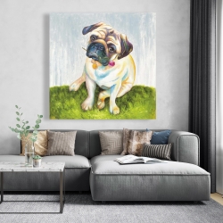 Canvas 48 x 48 - Cute pug with a rose in his mouth