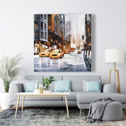 Canvas 48 x 48 - Big city street with yellow taxi