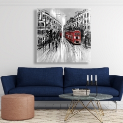 Canvas 48 x 48 - Black and white street with red bus