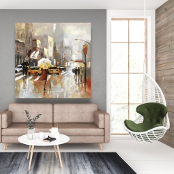 Canvas 48 x 48 - People with umbrellas walking across the street