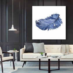 Toile 48 x 48 - Plume bleue à l'aquarelle