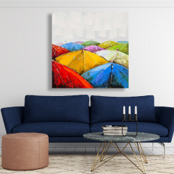 Canvas 48 x 48 - Colorful umbrellas under the rain