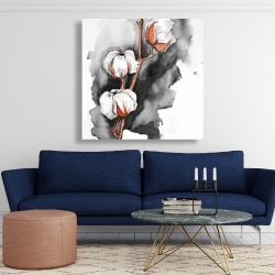 Toile 48 x 48 - Fleurs de cotton sur fond noir