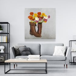 Canvas 48 x 48 - Boots with daisies flowers