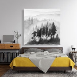 Toile 48 x 48 - Paysage monochrome de montagnes à l'aquarelle