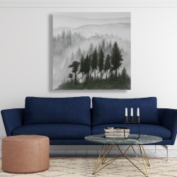 Canvas 48 x 48 - Mountains landscape in dark watercolor