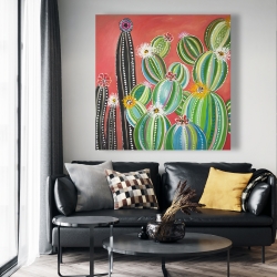 Toile 48 x 48 - Cactus en arc-en-ciel