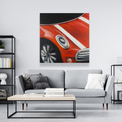 Canvas 48 x 48 - Red car with white stripes closeup