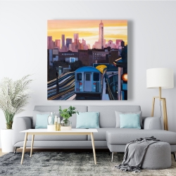Toile 48 x 48 - Coucher de soleil sur le métro à new-york